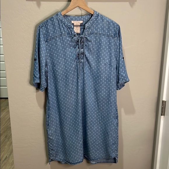 Philosophy Dress 100% Tencel Lace Up Raindrop Print Denim Jean Mini Chambray - Picture 1 of 11